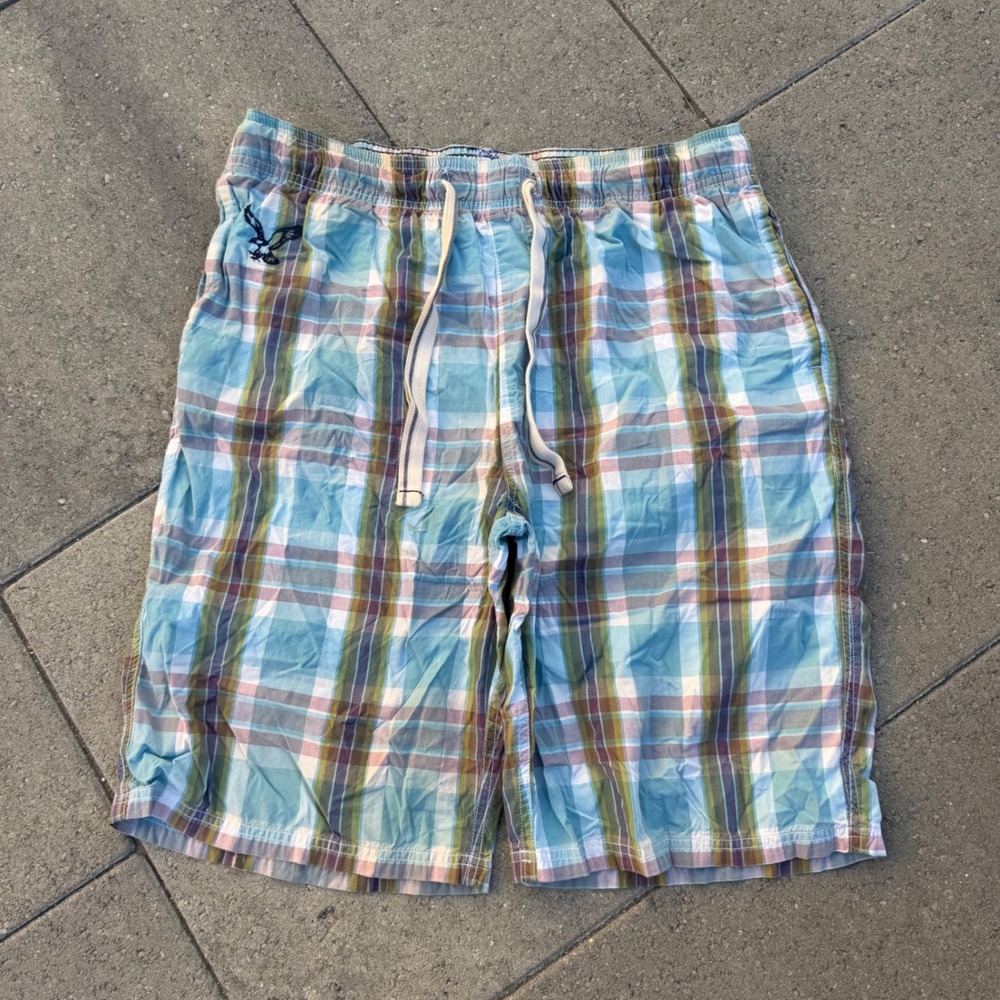 American Eagle Outfitters Dorm Plaid Pajama Shorts Blue Green Pink Mens Medium